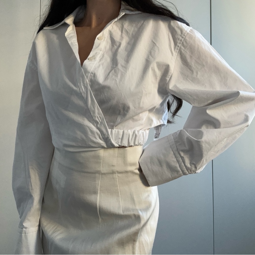 Zara crop wrap blouse white XS